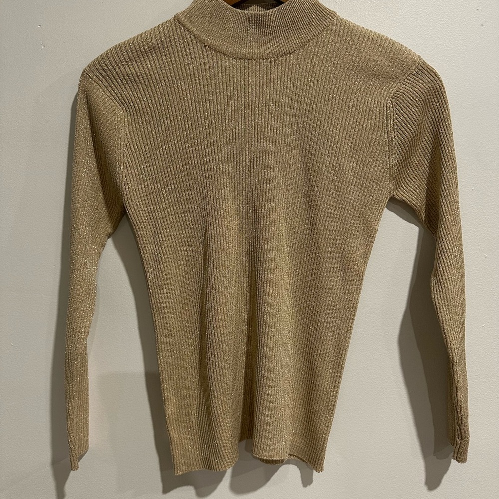 JOSEPH A Vintage Gold Silk Blend Long Sleeve‎ Cowl Neck Holiday Sweater Size S